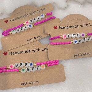 Best Friend Forever BFF Letter Bead Pink Stretch Bracelet Set